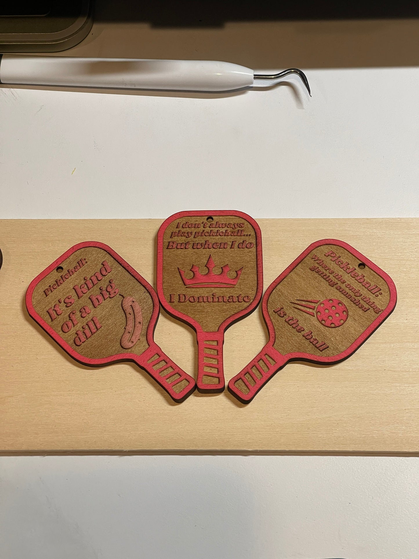 Handcrafted Pickleball Paddle Fridge Magnets - Set of 6 (pink)