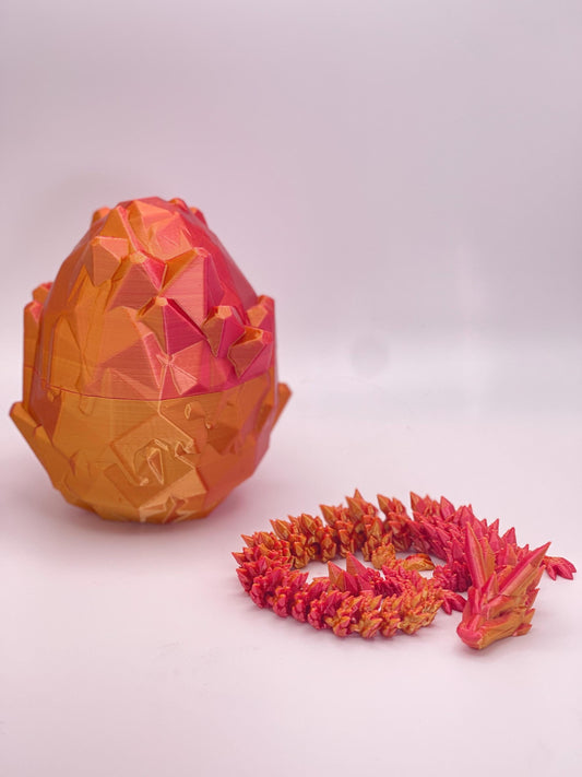 3D Printed Dragon and Egg: Shiny Red/Gold