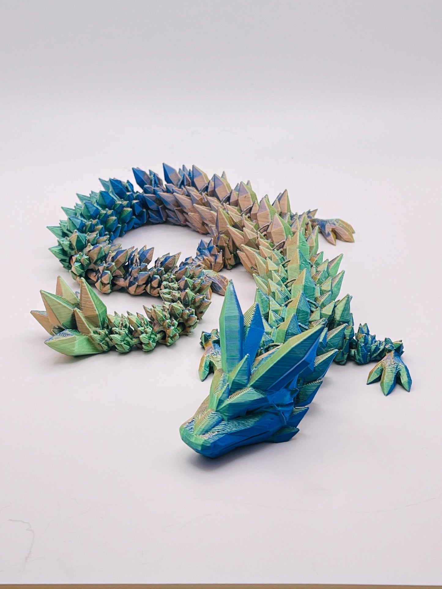 Mystic Color Crystal Dragon - 3D Printed Fantasy Creature in Mesmerizing Green, Blue, and Gold