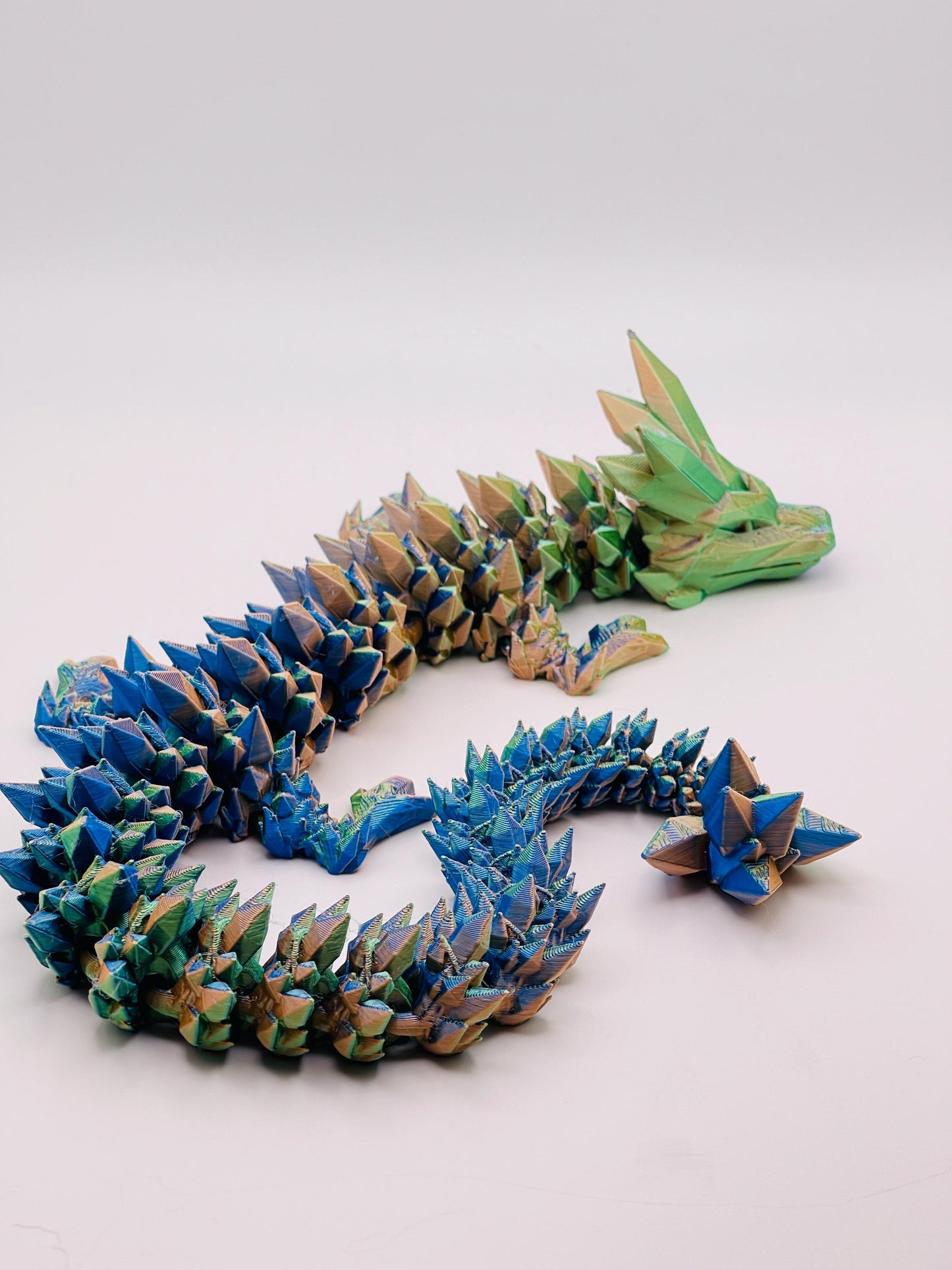 Mystic Color Crystal Dragon - 3D Printed Fantasy Creature in Mesmerizing Green, Blue, and Gold