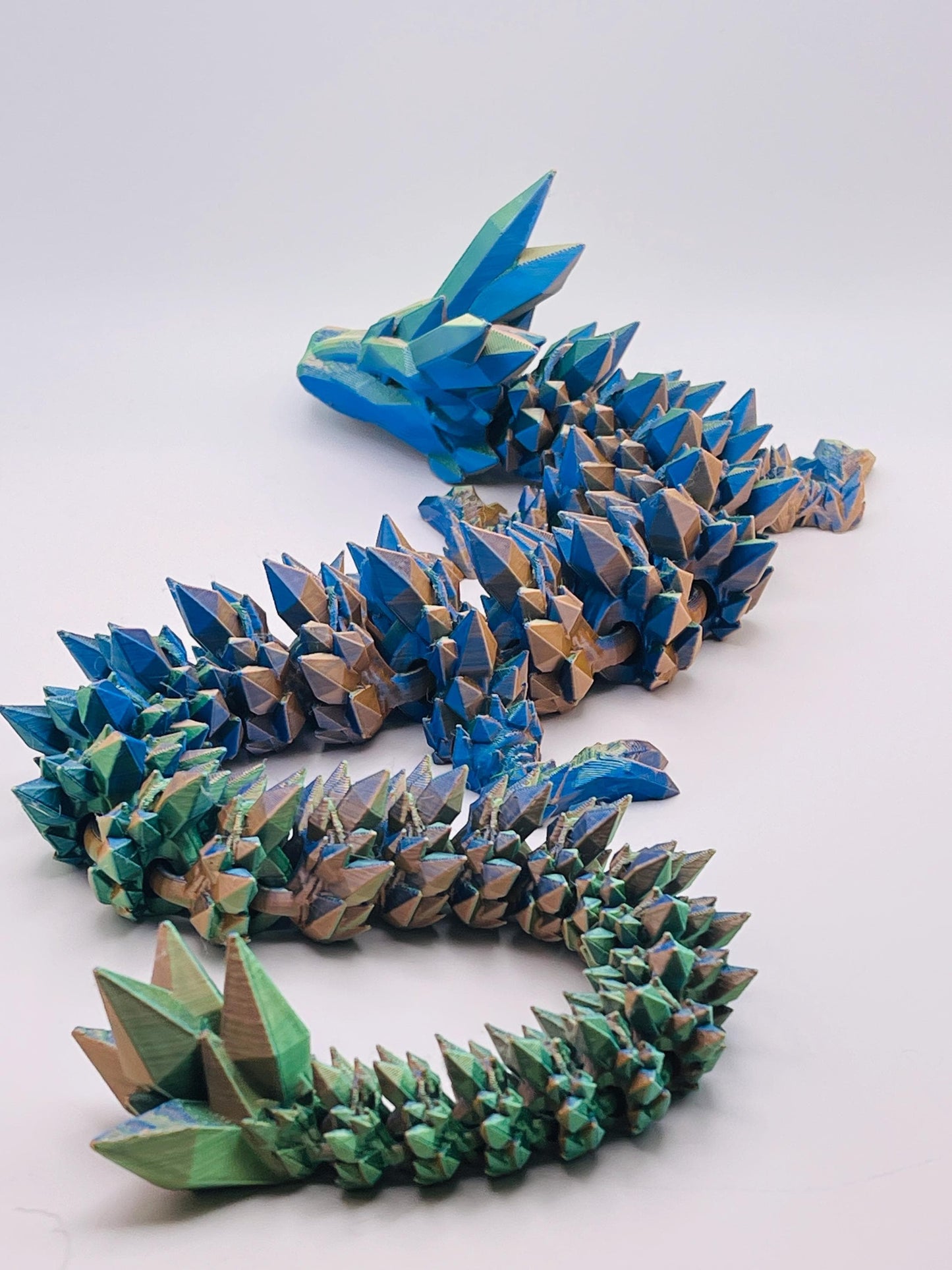 Mystic Color Crystal Dragon - 3D Printed Fantasy Creature in Mesmerizing Green, Blue, and Gold