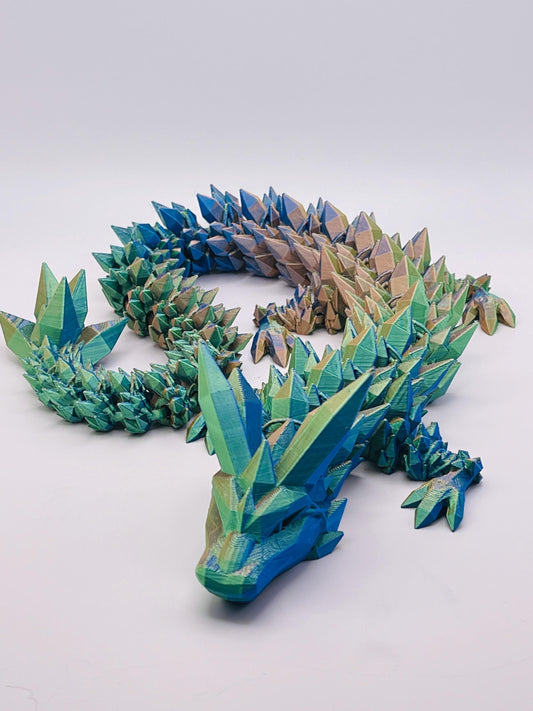 Mystic Color Crystal Dragon - 3D Printed Fantasy Creature in Mesmerizing Green, Blue, and Gold