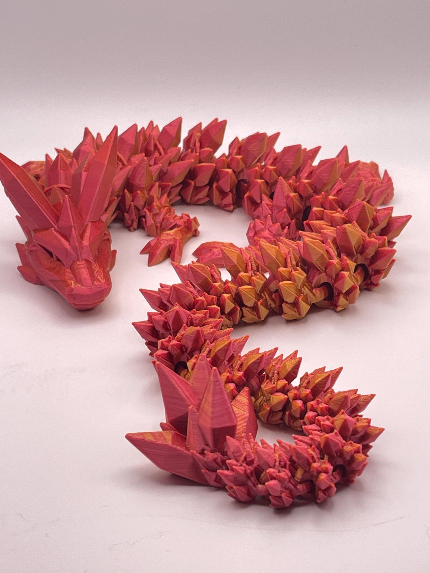 Red & Gold Articulated Crystal Dragon - 3D Printed Fantasy Creature