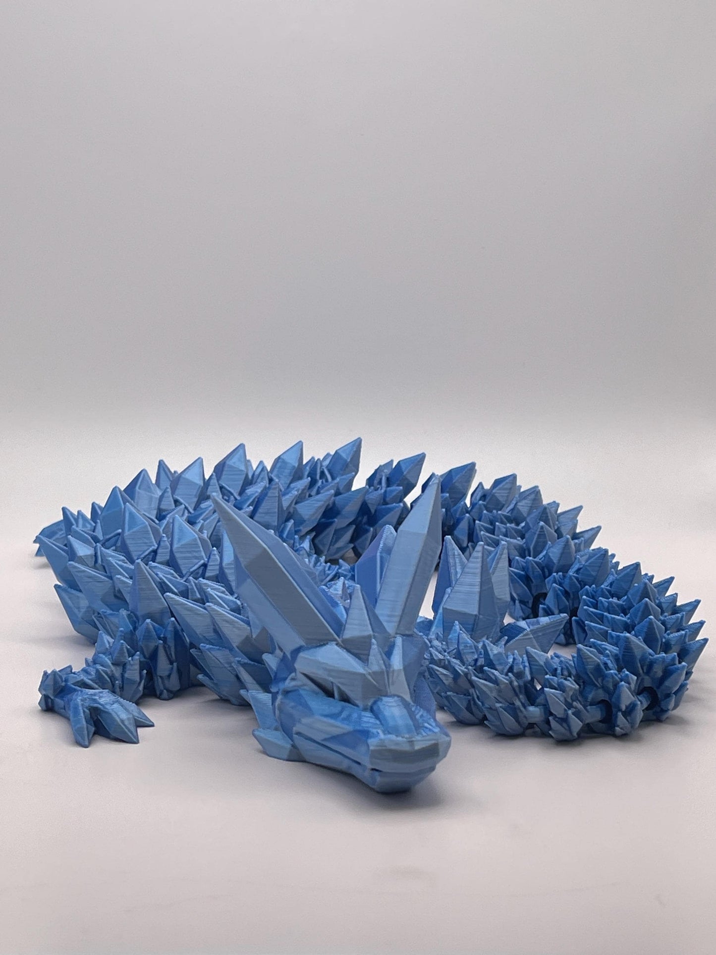 Blue & Silver Articulated Crystal Dragon - 3D Printed Fantasy Creature