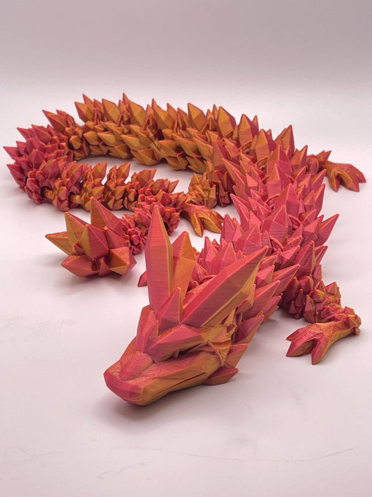 Red & Gold Articulated Crystal Dragon - 3D Printed Fantasy Creature