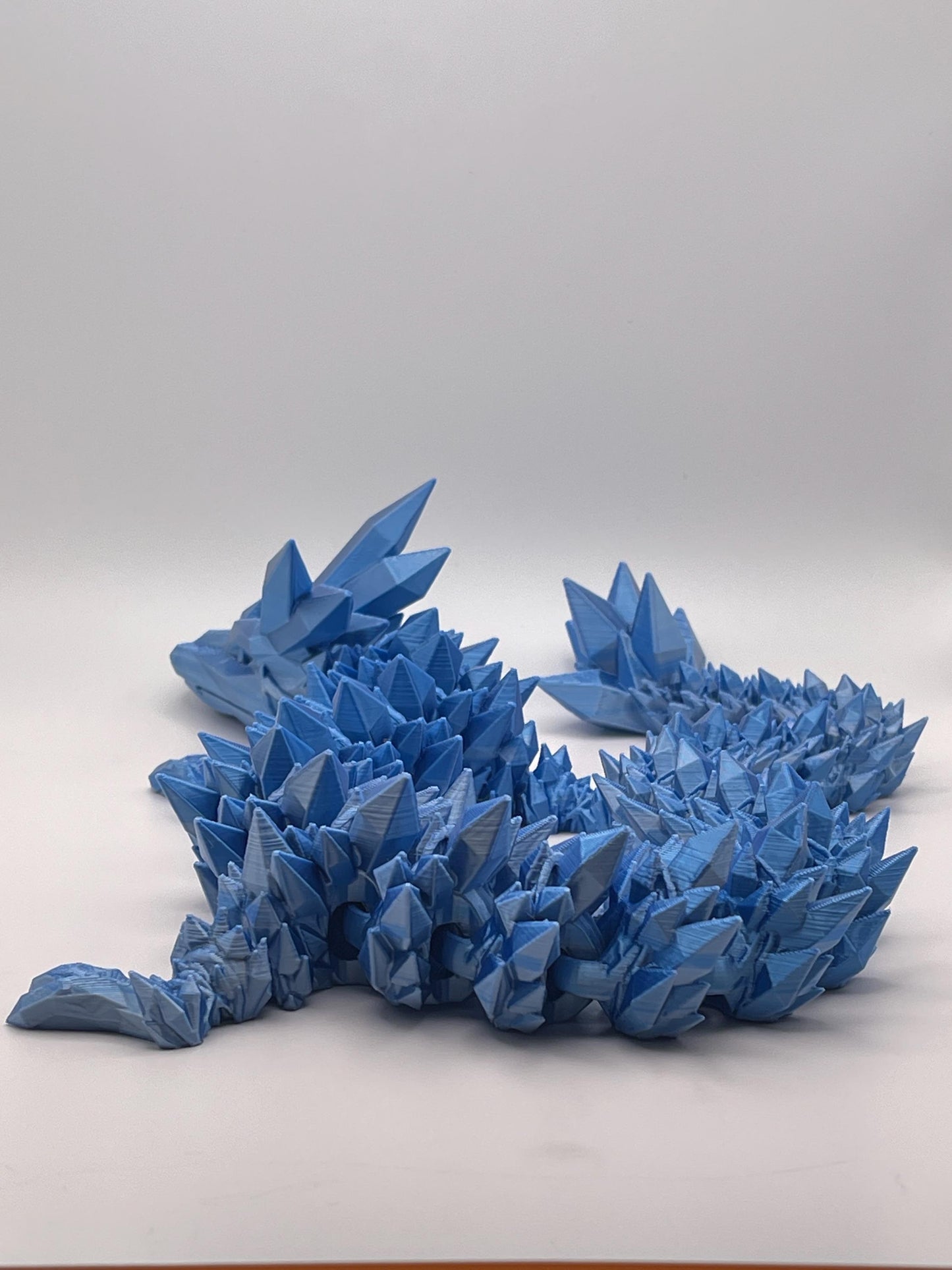 Blue & Silver Articulated Crystal Dragon - 3D Printed Fantasy Creature