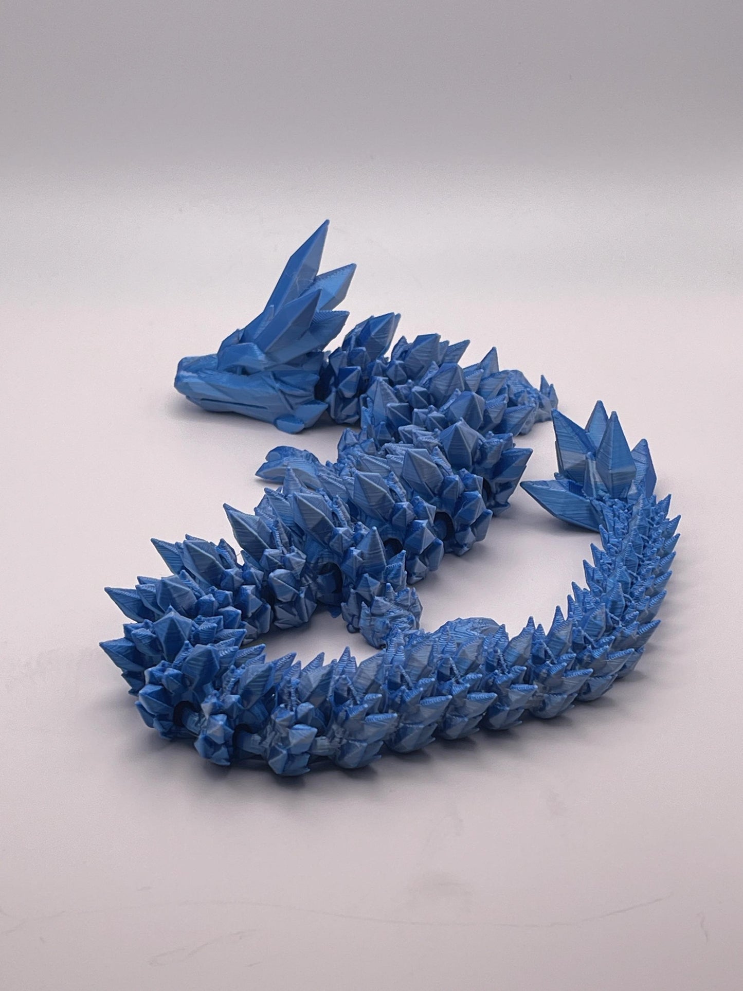 Blue & Silver Articulated Crystal Dragon - 3D Printed Fantasy Creature