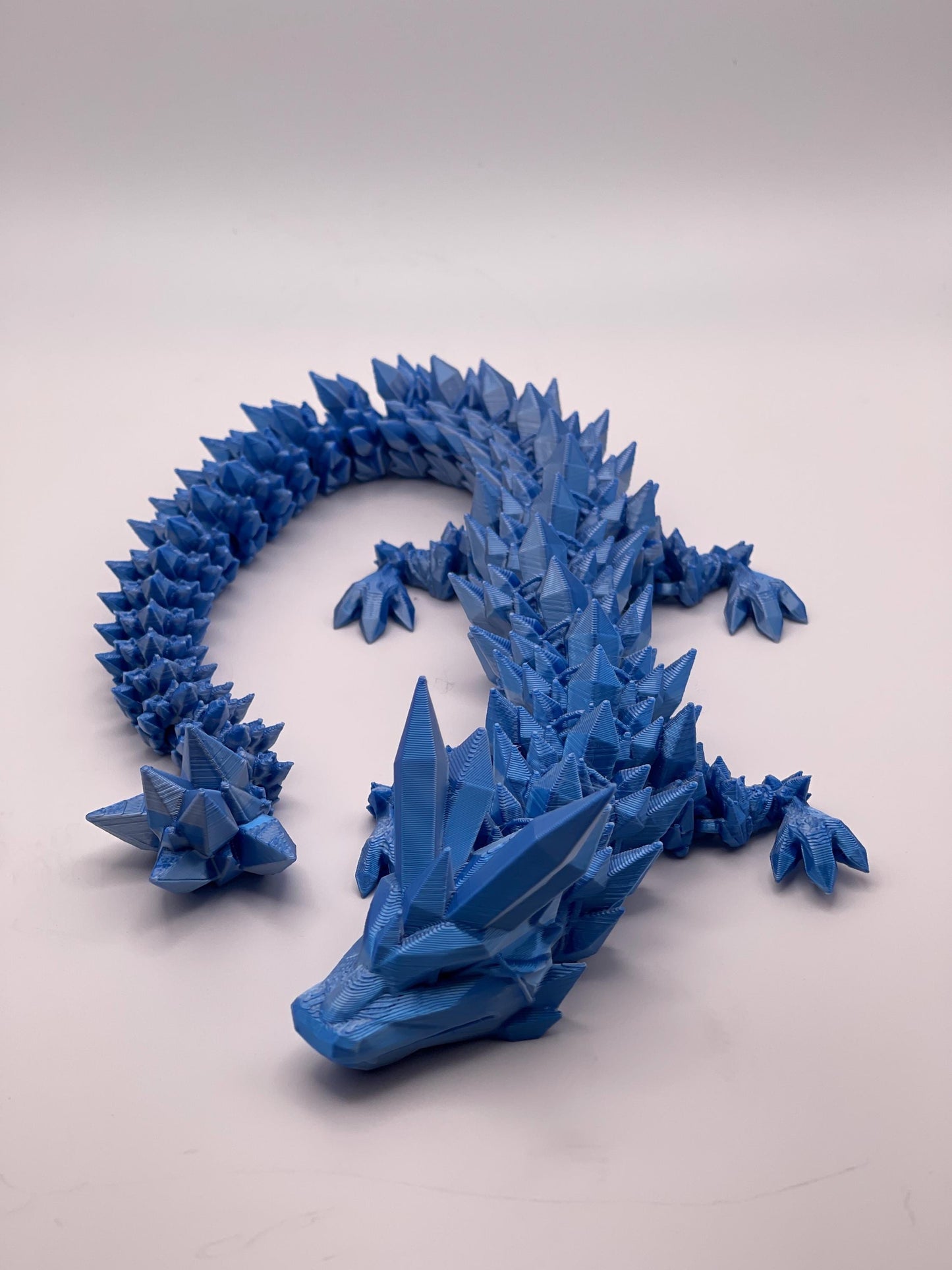 Blue & Silver Articulated Crystal Dragon - 3D Printed Fantasy Creature